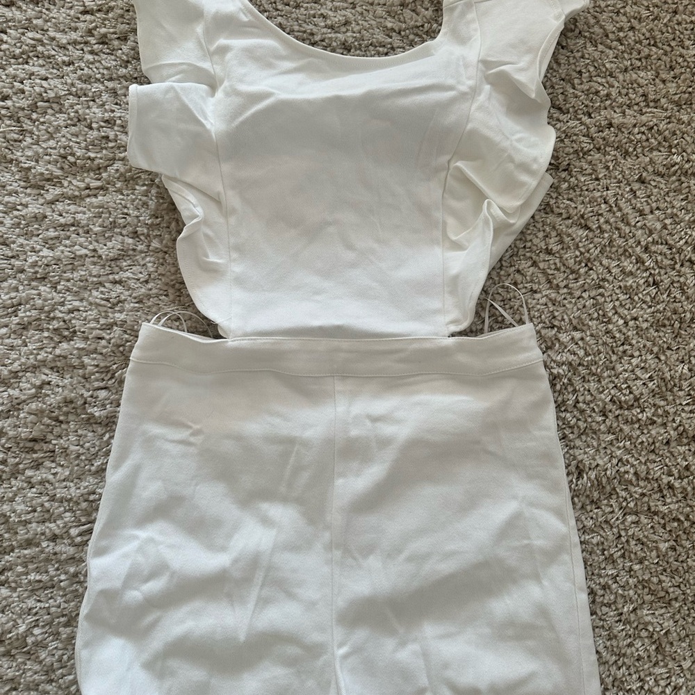 Fashion Nova White Denim Romper